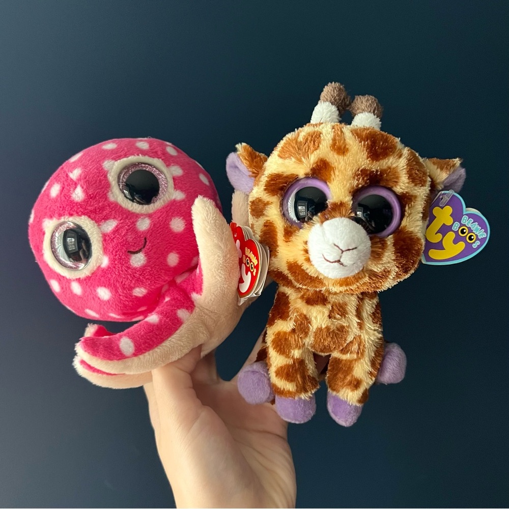 Ty Beani Boos Pink Octopus & Giraffe Plush